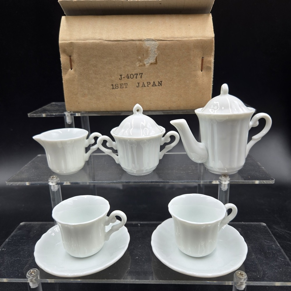 vintage miniature white porcelain tea set Japan model J-4077 MCM Rare New In Box